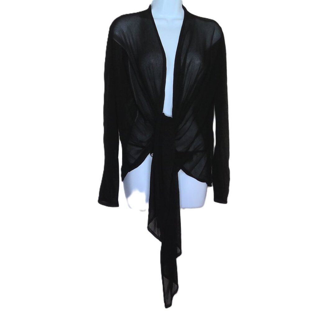 Eileen Fisher Black Mesh Cardigan Knit Open Front Waterfall Whimsigoth Sheer S